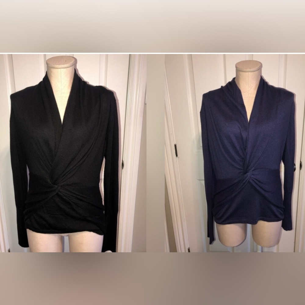 2 Guillaume tops - One Purple, one black - Twist-Front Top - size medium